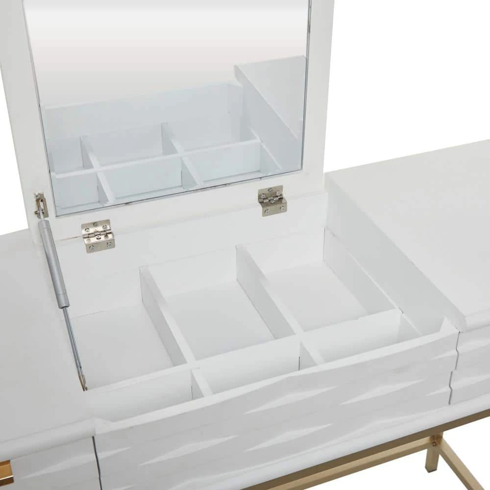 31 in., 18 in. White Wood Contemporary Vanity with Mirror ( Set of 2) by Litton Lane 8 31 in., 18 in. White Wood Contemporary Vanity with Mirror ( Set of 2) by Litton Lane - Image 6