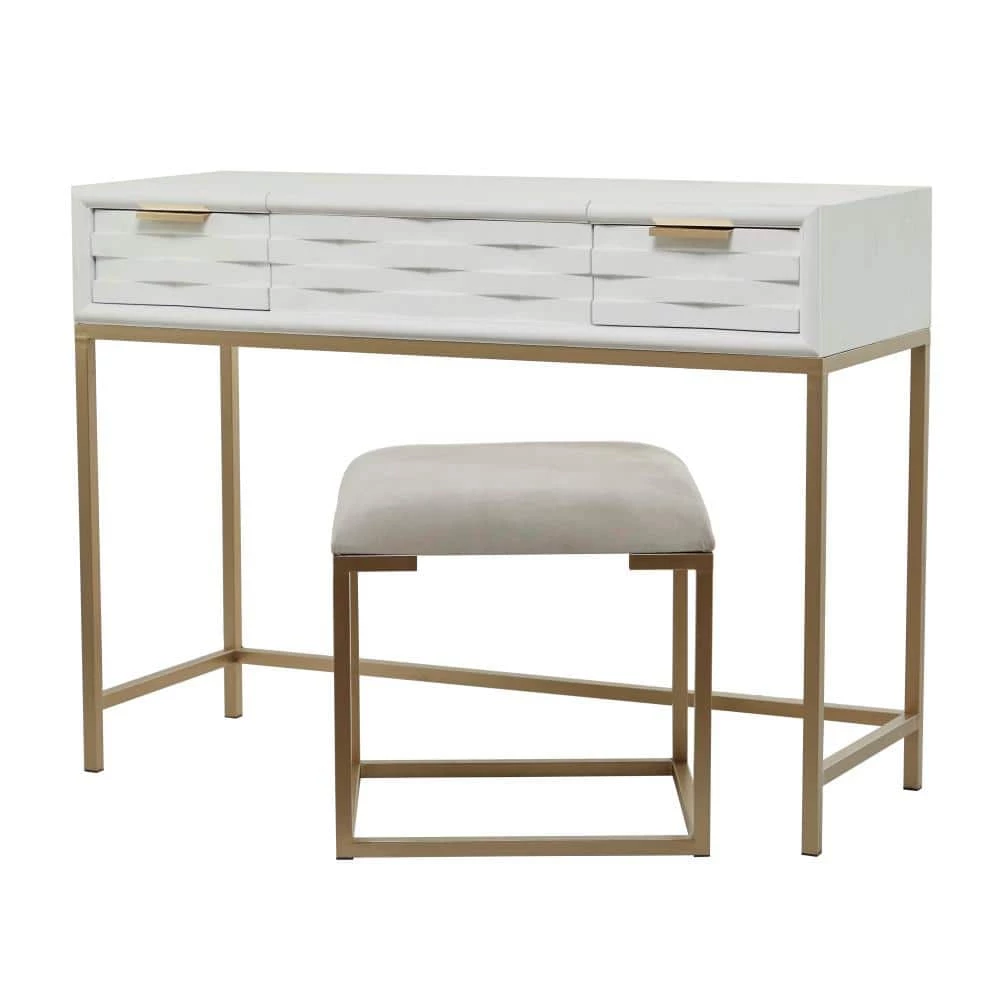 31 in., 18 in. White Wood Contemporary Vanity with Mirror ( Set of 2) by Litton Lane 7 31 in., 18 in. White Wood Contemporary Vanity with Mirror ( Set of 2) by Litton Lane - Image 5