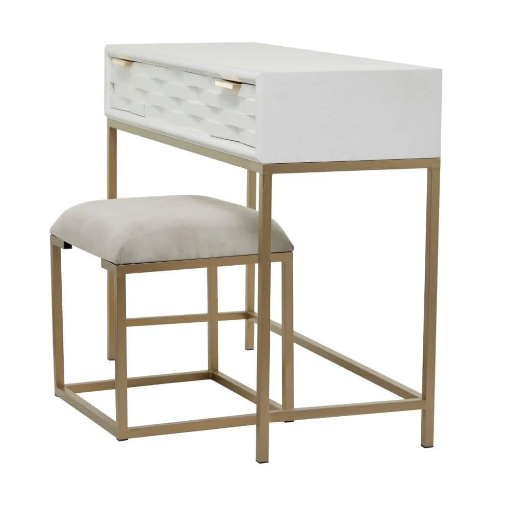 31 in., 18 in. White Wood Contemporary Vanity with Mirror ( Set of 2) by Litton Lane 4 31 in., 18 in. White Wood Contemporary Vanity with Mirror ( Set of 2) by Litton Lane - Image 2