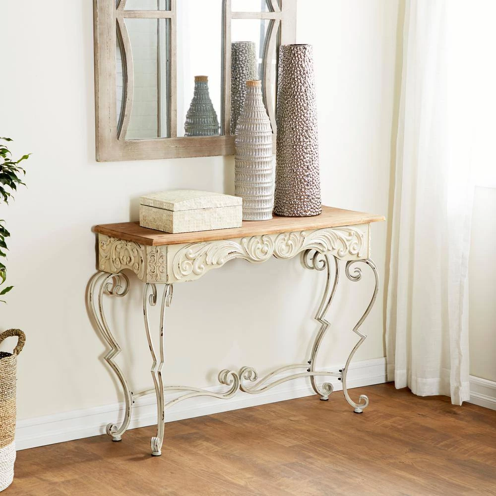 42 in. White Rectangle Metal Farmhouse Console Table by Litton Lane 11 42 in. White Rectangle Metal Farmhouse Console Table by Litton Lane - Image 9