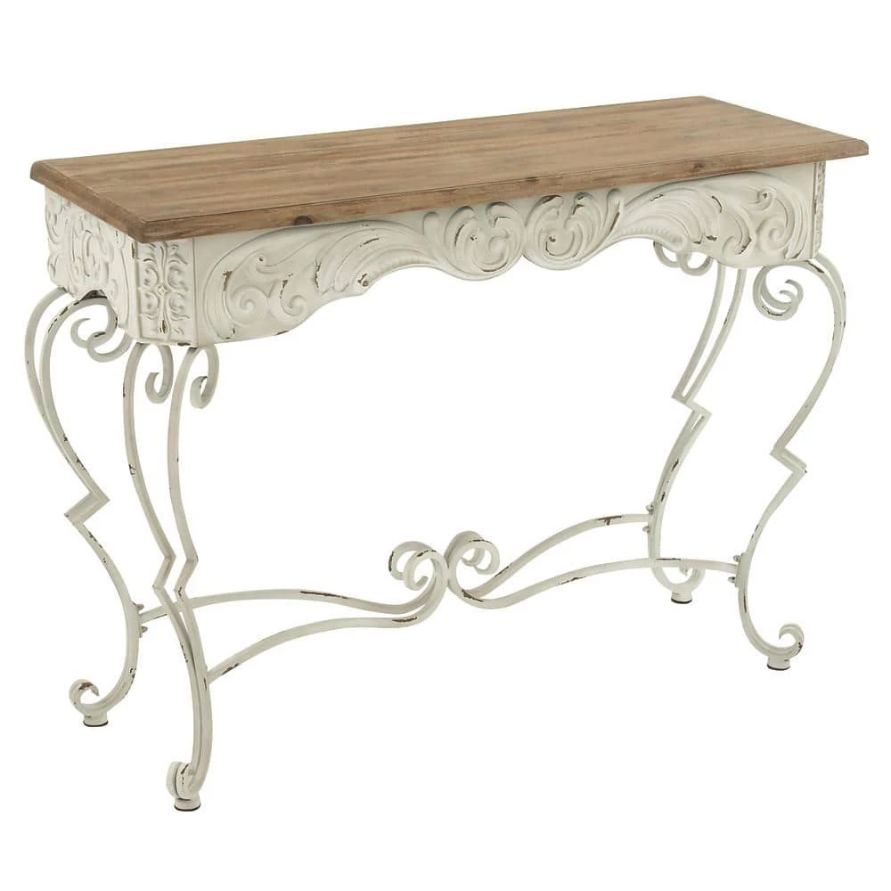 42 in. White Rectangle Metal Farmhouse Console Table by Litton Lane 3 42 in. White Rectangle Metal Farmhouse Console Table by Litton Lane