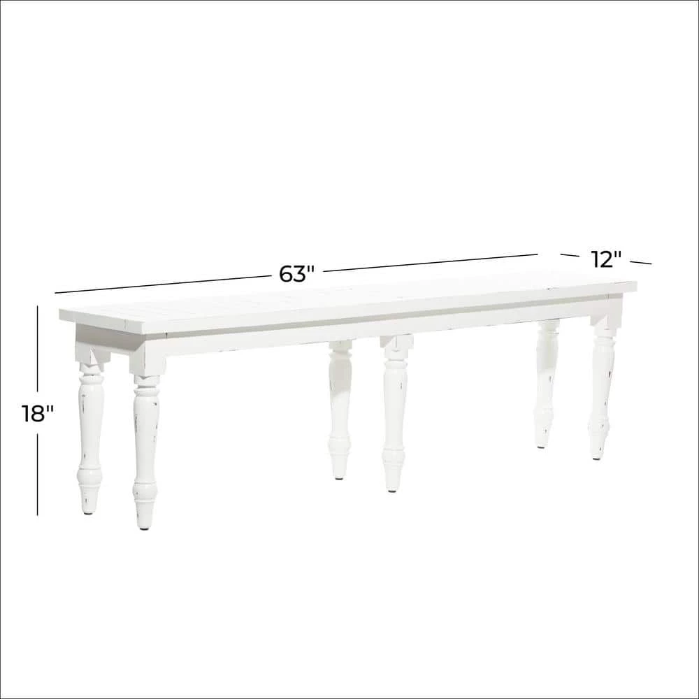 White Farmhouse Bench 18 in. x 63 in. x 12 in. by Litton Lane 6 White Farmhouse Bench 18 in. x 63 in. x 12 in. by Litton Lane - Image 4