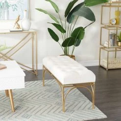 White Metal Glam Bench 39 In. x 16 In. x 18In. by Litton Lane -Outlet Litton Lane Store white litton lane dining benches 042258 31 1000