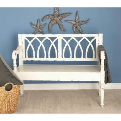 White Farmhouse Bench 36 in. x 48 in. x 19 in. by Litton Lane -Outlet Litton Lane Store white litton lane dining benches 60155 31 1000