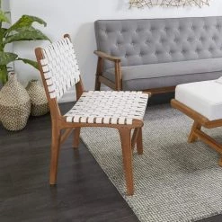 White Teak Wood Contemporary Dining Chair (Set of 2) by Litton Lane -Outlet Litton Lane Store white litton lane dining chairs 042871 31 1000