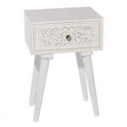 13 in. White Intricately Carved Scroll Single Drawer Large Rectangle Wood End Accent Table by Litton Lane