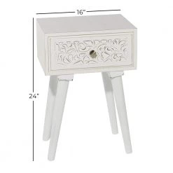 13 in. White Intricately Carved Scroll Single Drawer Large Rectangle Wood End Accent Table by Litton Lane -Outlet Litton Lane Store white litton lane end side tables 31891 c3 1000