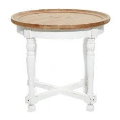 24 in. White Round Wood End Table with Brown Top by Litton Lane
