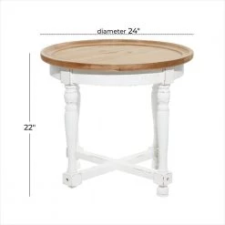 24 in. White Round Wood End Table with Brown Top by Litton Lane -Outlet Litton Lane Store white litton lane end side tables 39747 76 1000