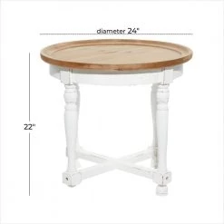 24 in. White Round Wood End Table with Brown Top by Litton Lane -Outlet Litton Lane Store white litton lane end side tables 39747 c3 1000