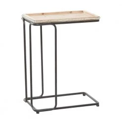 13 in. White Rectangle Wood Beaded C-Style End Table with Black Metal Base by Litton Lane