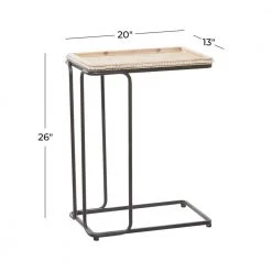 13 in. White Rectangle Wood Beaded C-Style End Table with Black Metal Base by Litton Lane -Outlet Litton Lane Store white litton lane end side tables 43394 76 1000