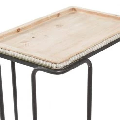 13 in. White Rectangle Wood Beaded C-Style End Table with Black Metal Base by Litton Lane -Outlet Litton Lane Store white litton lane end side tables 43394 77 1000