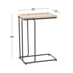 13 in. White Rectangle Wood Beaded C-Style End Table with Black Metal Base by Litton Lane -Outlet Litton Lane Store white litton lane end side tables 43394 c3 1000
