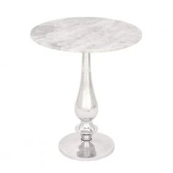 20 in. White Round Marble End Table by Litton Lane