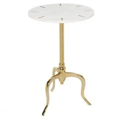 18 in. White Round Marble End Table Gold Inlay by Litton Lane