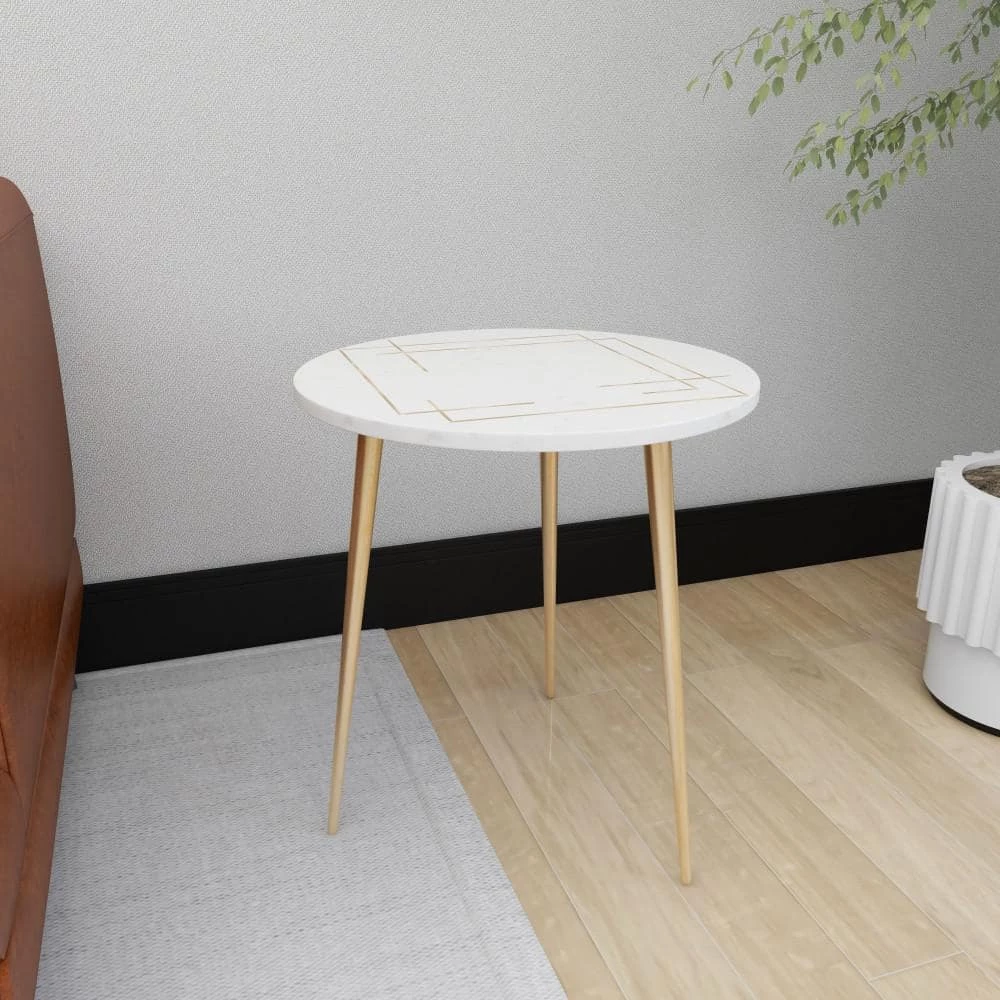 22 in. White Round Marble End Table by Litton Lane 8 22 in. White Round Marble End Table by Litton Lane - Image 6