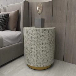 18 in. White Cylinder Shell End Table with Gold Base by Litton Lane 18 18 in. White Cylinder Shell End Table with Gold Base by Litton Lane -Outlet Litton Lane Store white litton lane end side tables 74045 4f 1000