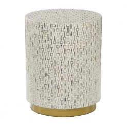 18 in. White Cylinder Shell End Table with Gold Base by Litton Lane