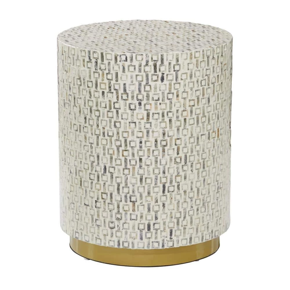 18 in. White Cylinder Shell End Table with Gold Base by Litton Lane 3 18 in. White Cylinder Shell End Table with Gold Base by Litton Lane