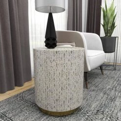 18 in. White Cylinder Shell End Table with Gold Base by Litton Lane 17 18 in. White Cylinder Shell End Table with Gold Base by Litton Lane -Outlet Litton Lane Store white litton lane end side tables 74045 c3 1000