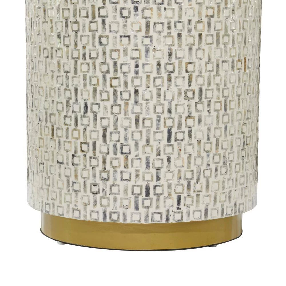 18 in. White Cylinder Shell End Table with Gold Base by Litton Lane 4 18 in. White Cylinder Shell End Table with Gold Base by Litton Lane - Image 2