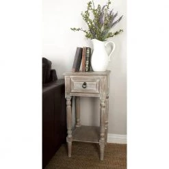 14 in. White Rectangle Wood 1 Drawer and 1 Shelf End Table by Litton Lane -Outlet Litton Lane Store white litton lane end side tables 96325 31 1000