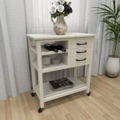 36 in. White Wood Contemporary Kitchen Cart by Litton Lane -Outlet Litton Lane Store white litton lane kitchen prep tables 28821 1d 1000