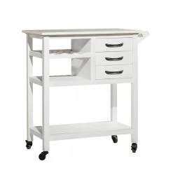 36 in. White Wood Contemporary Kitchen Cart by Litton Lane