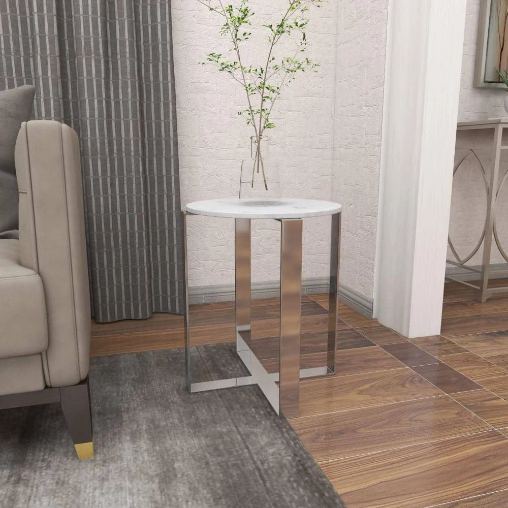 18 in. White Round Marble End Table by Litton Lane 8 18 in. White Round Marble End Table by Litton Lane - Image 6