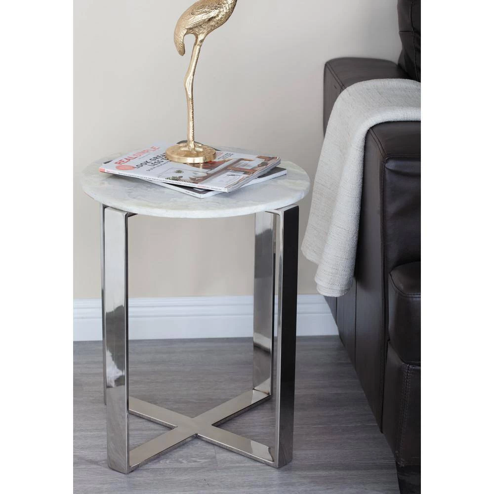 18 in. White Round Marble End Table by Litton Lane 12 18 in. White Round Marble End Table by Litton Lane - Image 10