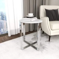 18 in. White Round Marble End Table by Litton Lane 16 18 in. White Round Marble End Table by Litton Lane -Outlet Litton Lane Store white silver litton lane end side tables 57341 4f 1000
