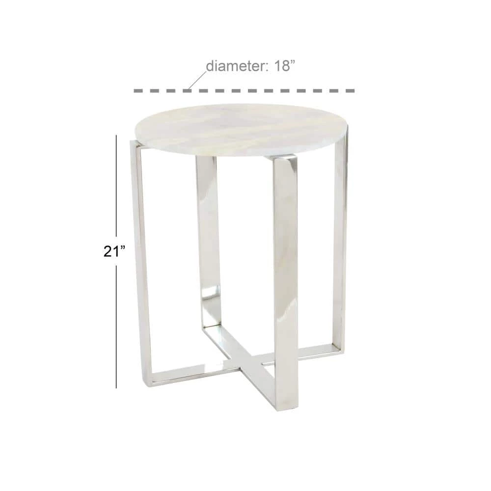 18 in. White Round Marble End Table by Litton Lane 6 18 in. White Round Marble End Table by Litton Lane - Image 4