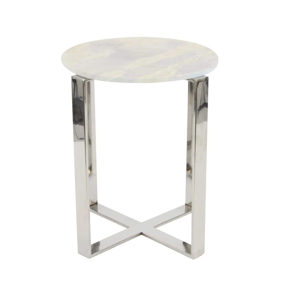 18 in. White Round Marble End Table by Litton Lane 4 18 in. White Round Marble End Table by Litton Lane - Image 2